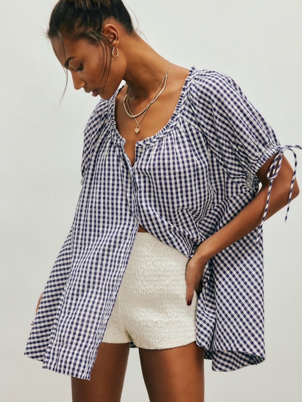 Free People Farley Gingham Tunic - Navy